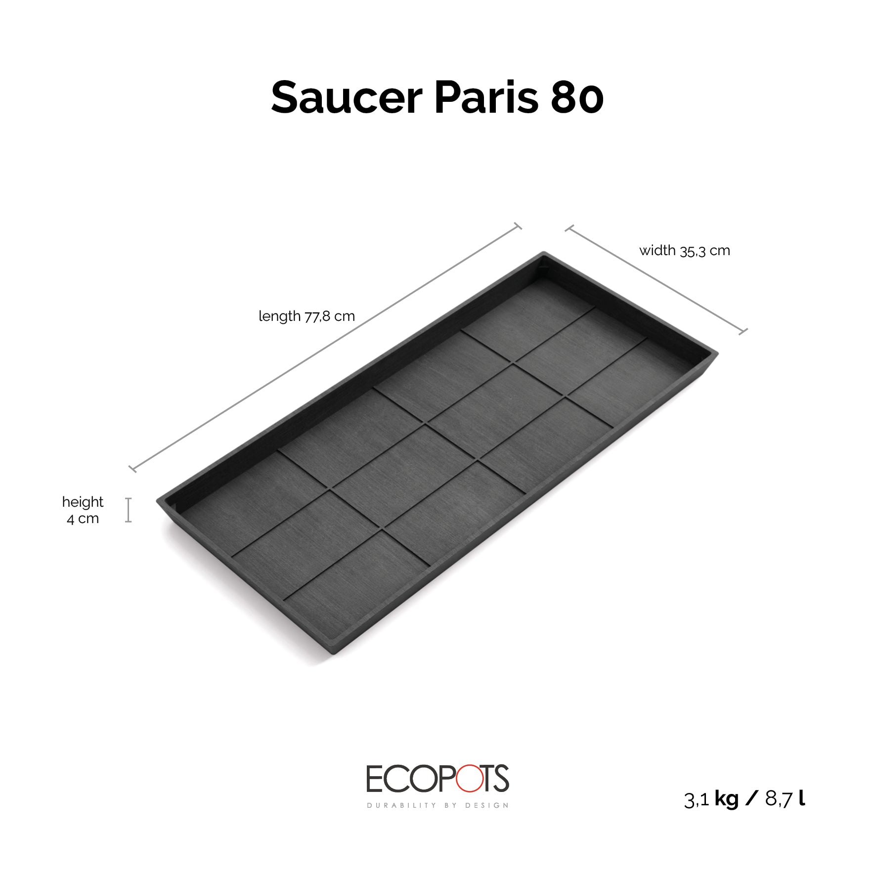Ecopots Sottovasi Paris L78 P35 H4 cm
