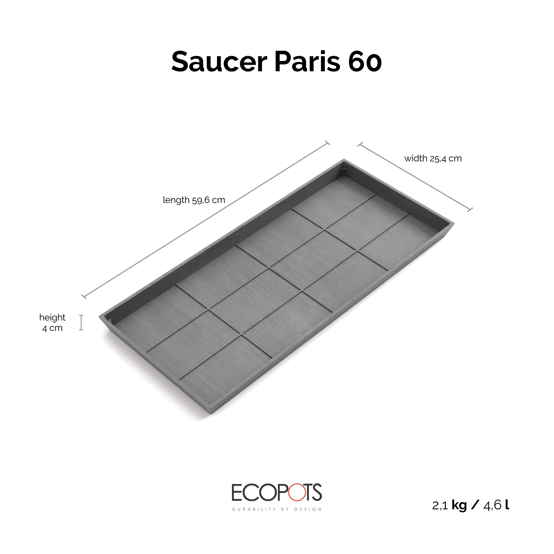 Ecopots Sottovasi Paris L60 P25.5 H4 cm