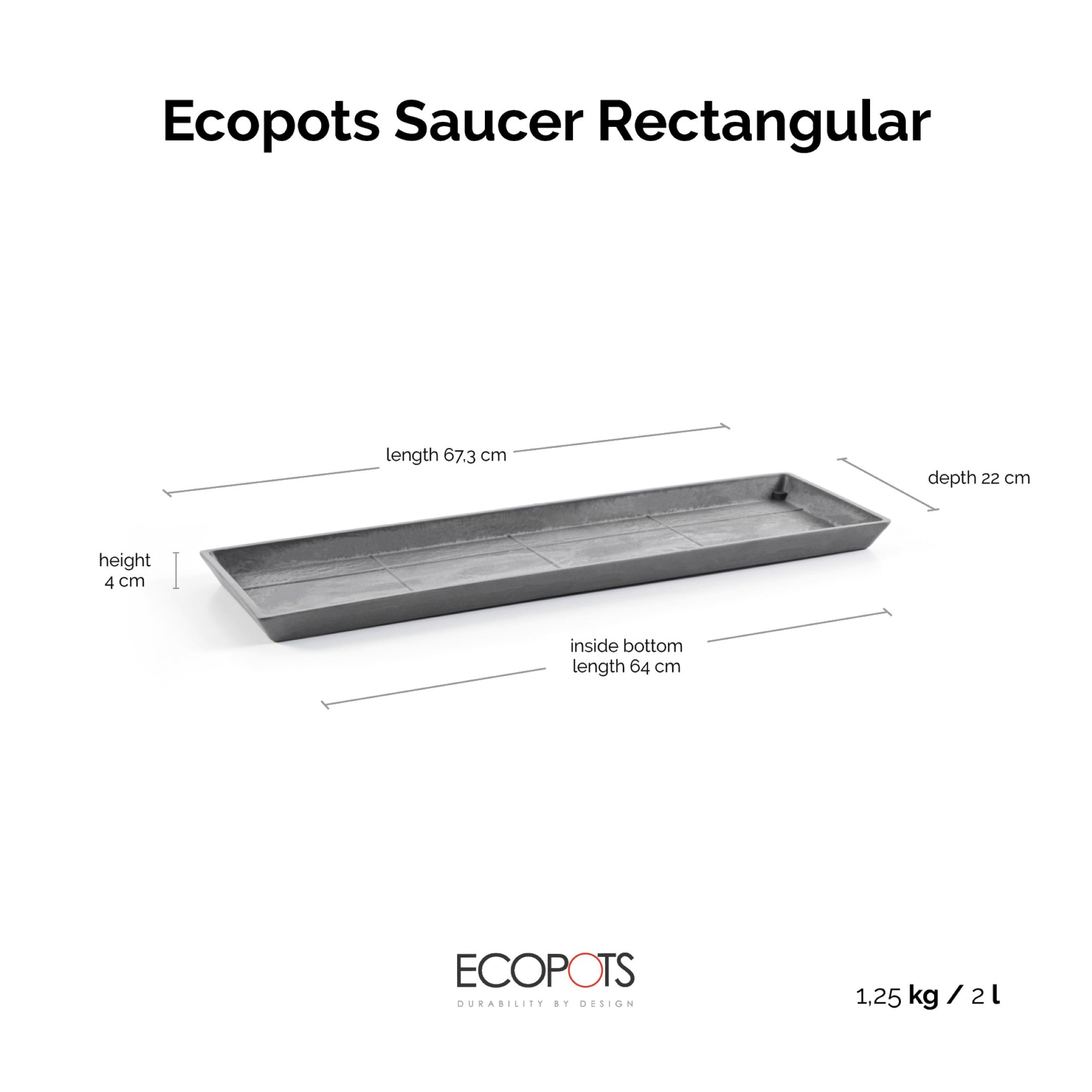 Ecopots Sottovasi rettangolari L58 P19.5 H2.5 cm (per Bruges 55)