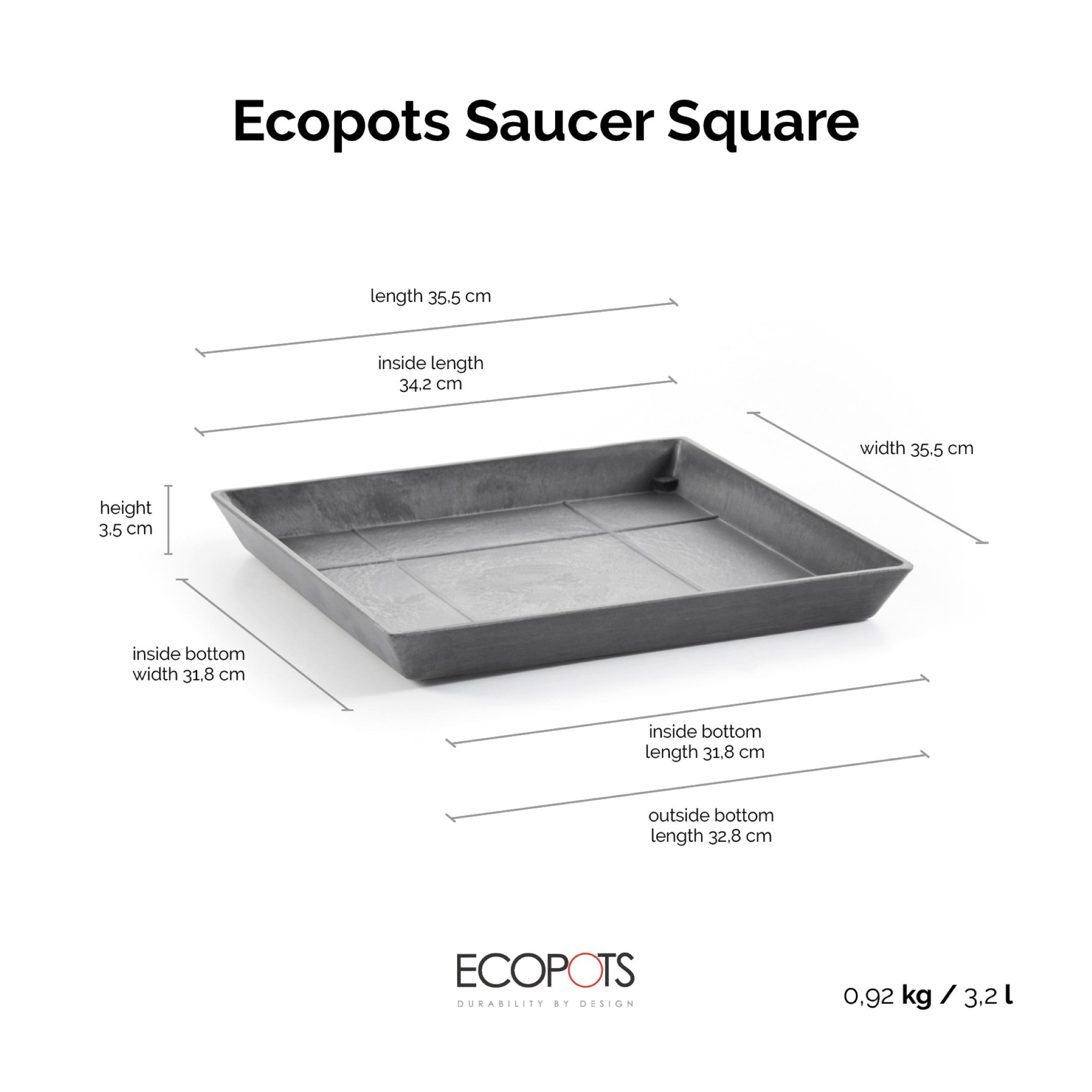 Ecopots Sottovasi quadrati L35.5 P35.5 H3.5 cm (per Rotterdam 40)
