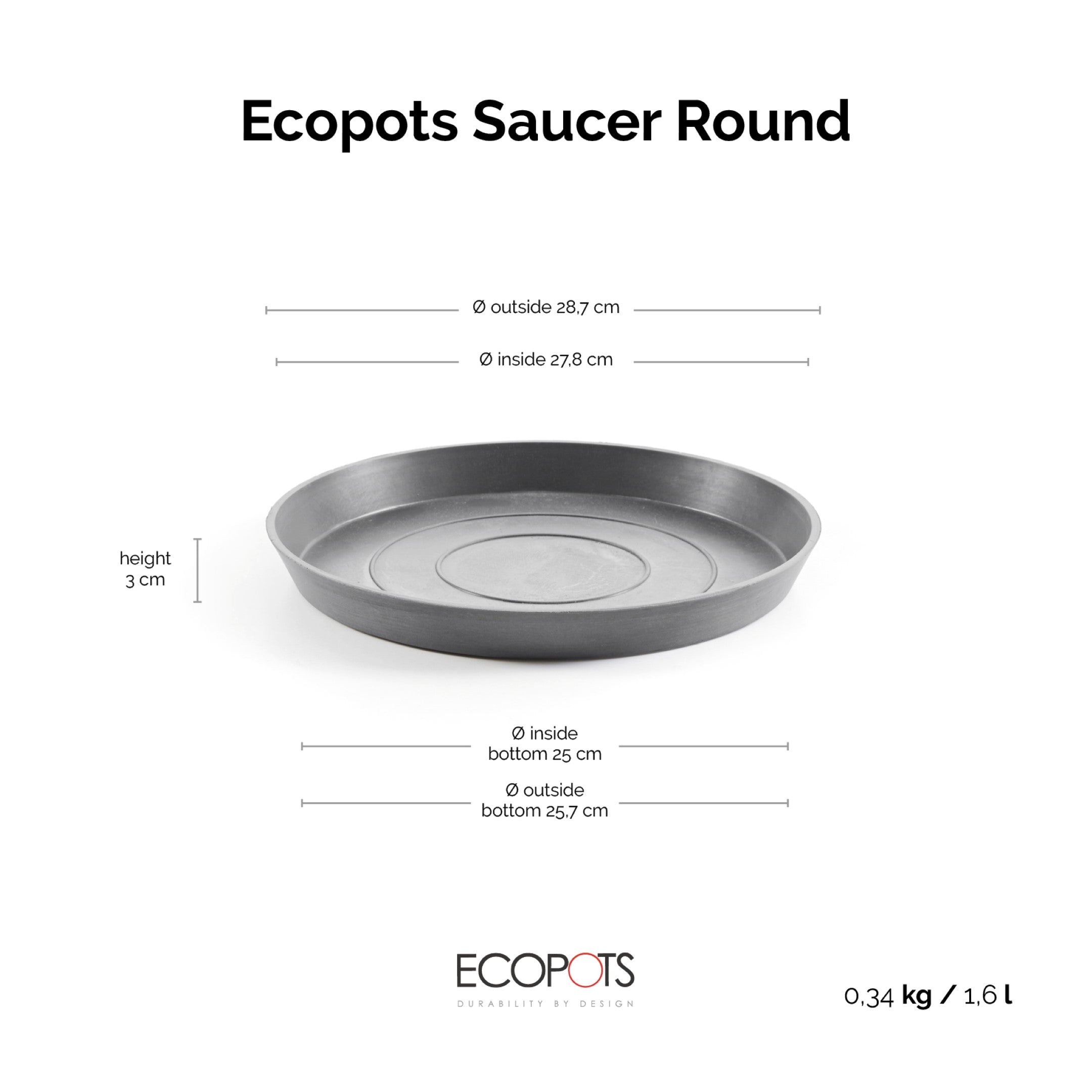 Ecopots Sottovasi tondi Ø29 H3 cm (per Amsterdam 30/Amsterdam High 50 e 70/Oslo 35/Brussels 30)