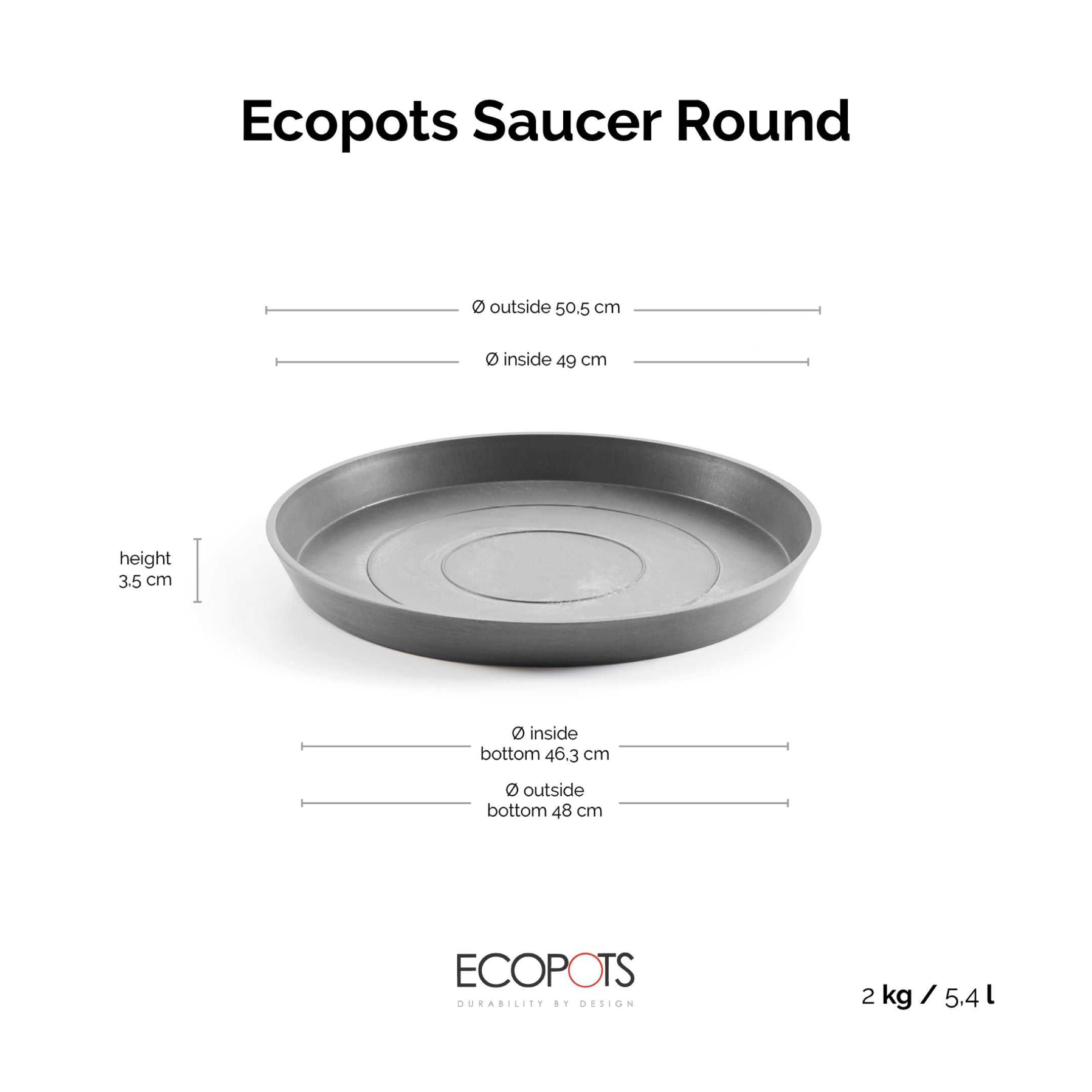 Ecopots Sottovasi tondi Ø50.5 H3.5 cm (per Amsterdam 60)