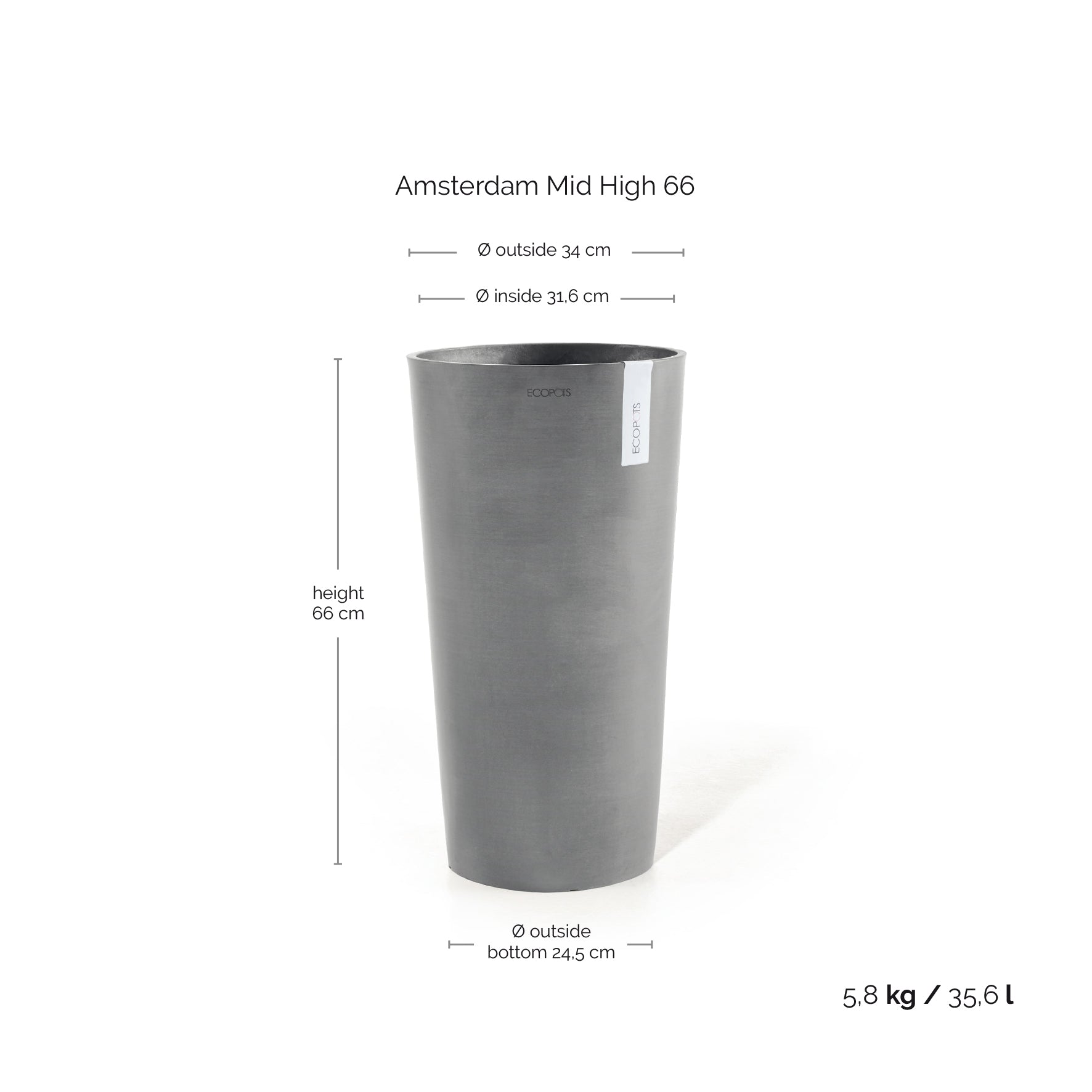Ecopots Amsterdam High Ø33 H70 cm