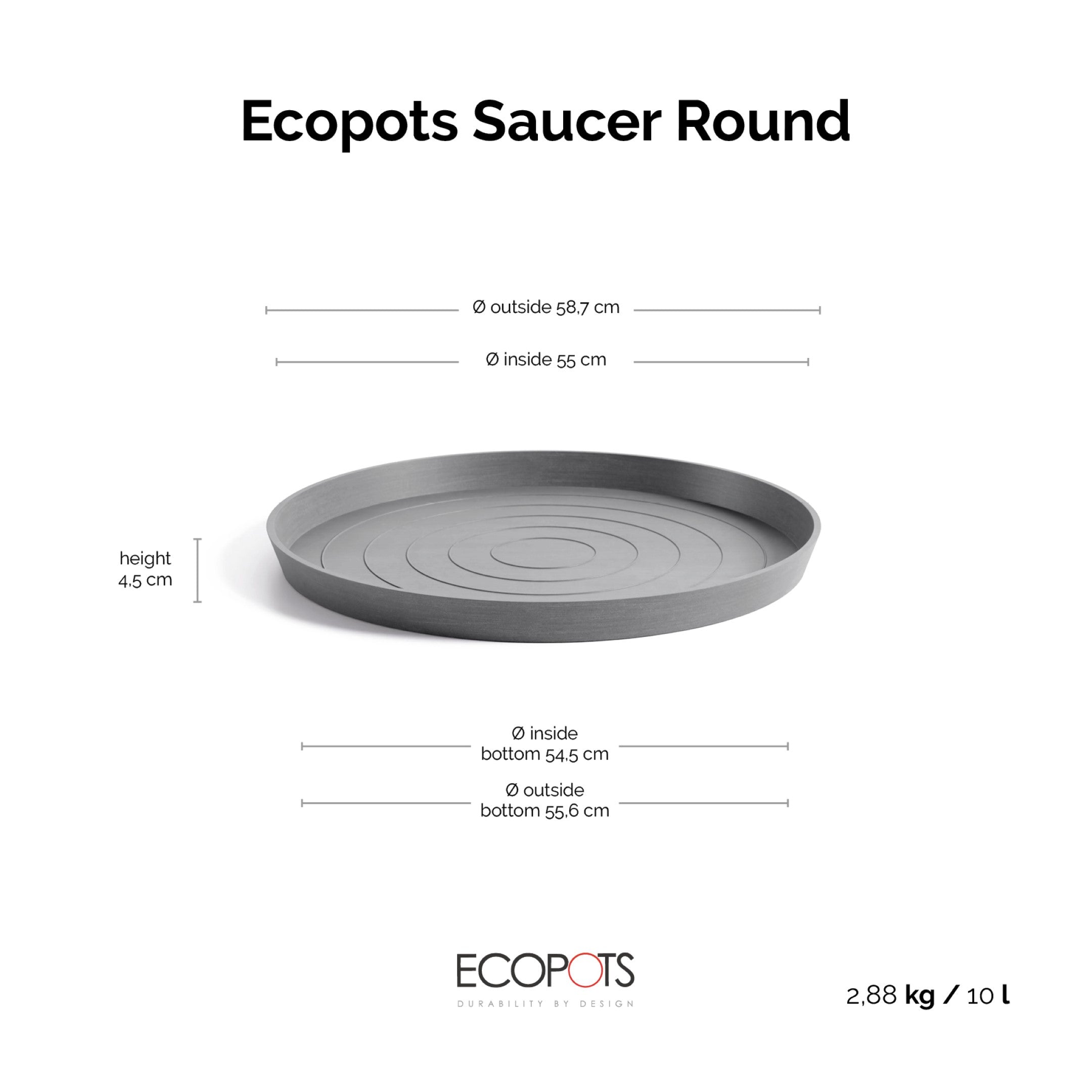 Ecopots Sottovasi tondi Ø58.7 H4.5 cm (per Amsterdam 70)