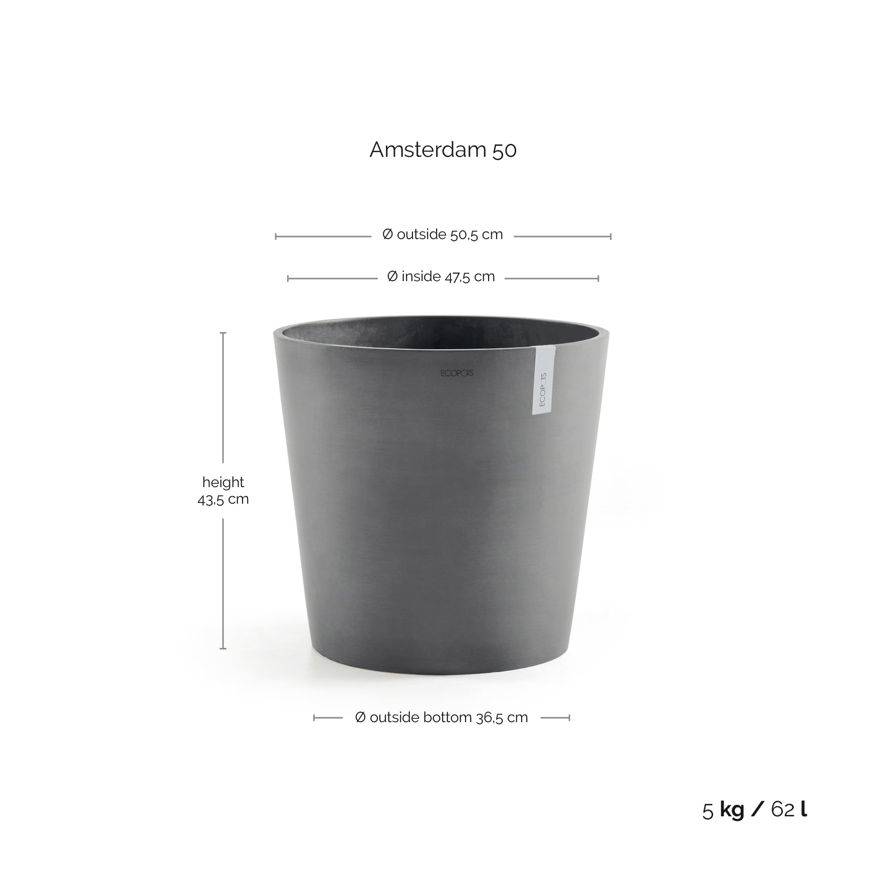 Ecopots Amsterdam Ø50 H44.5 cm