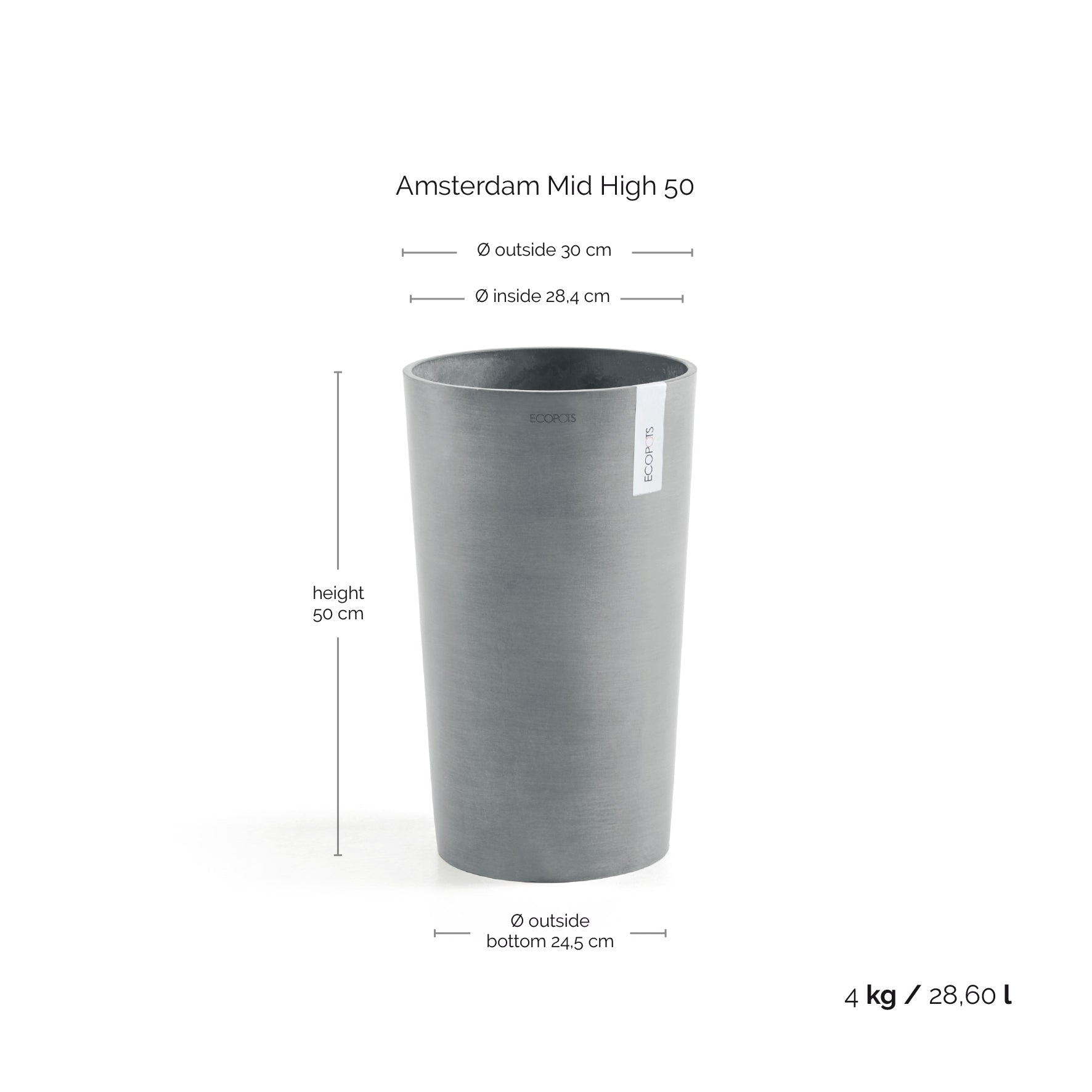 Ecopots Amsterdam High Ø33 H50 cm