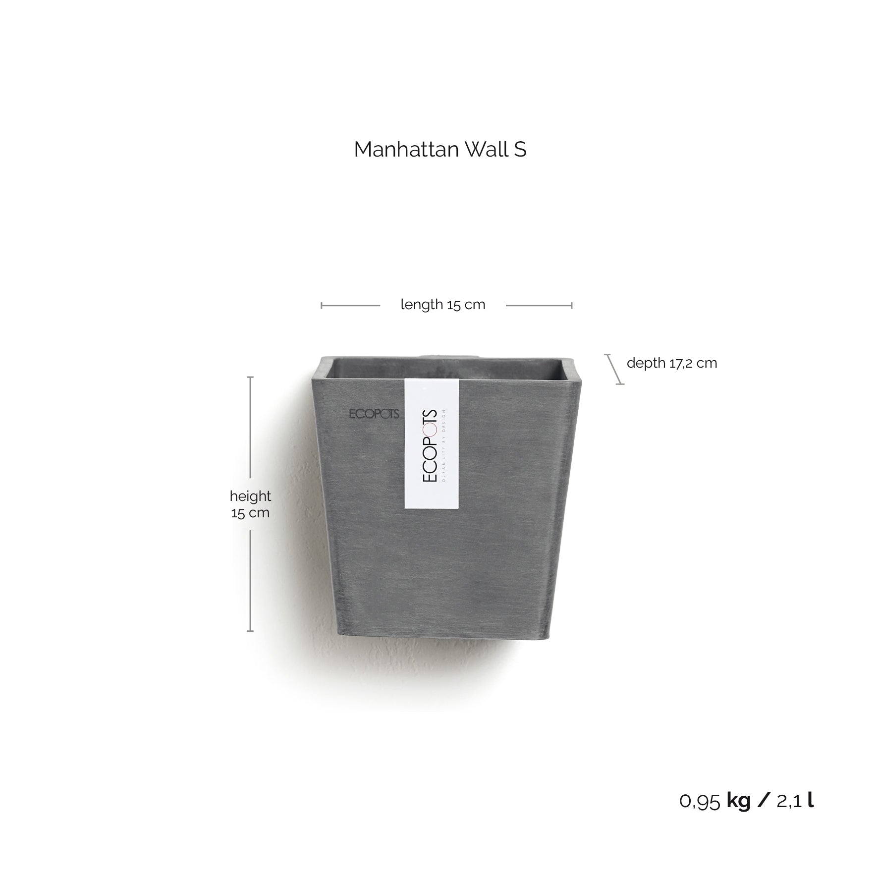 Ecopots Manhattan da parete L15 P17.4 H14.5 cm