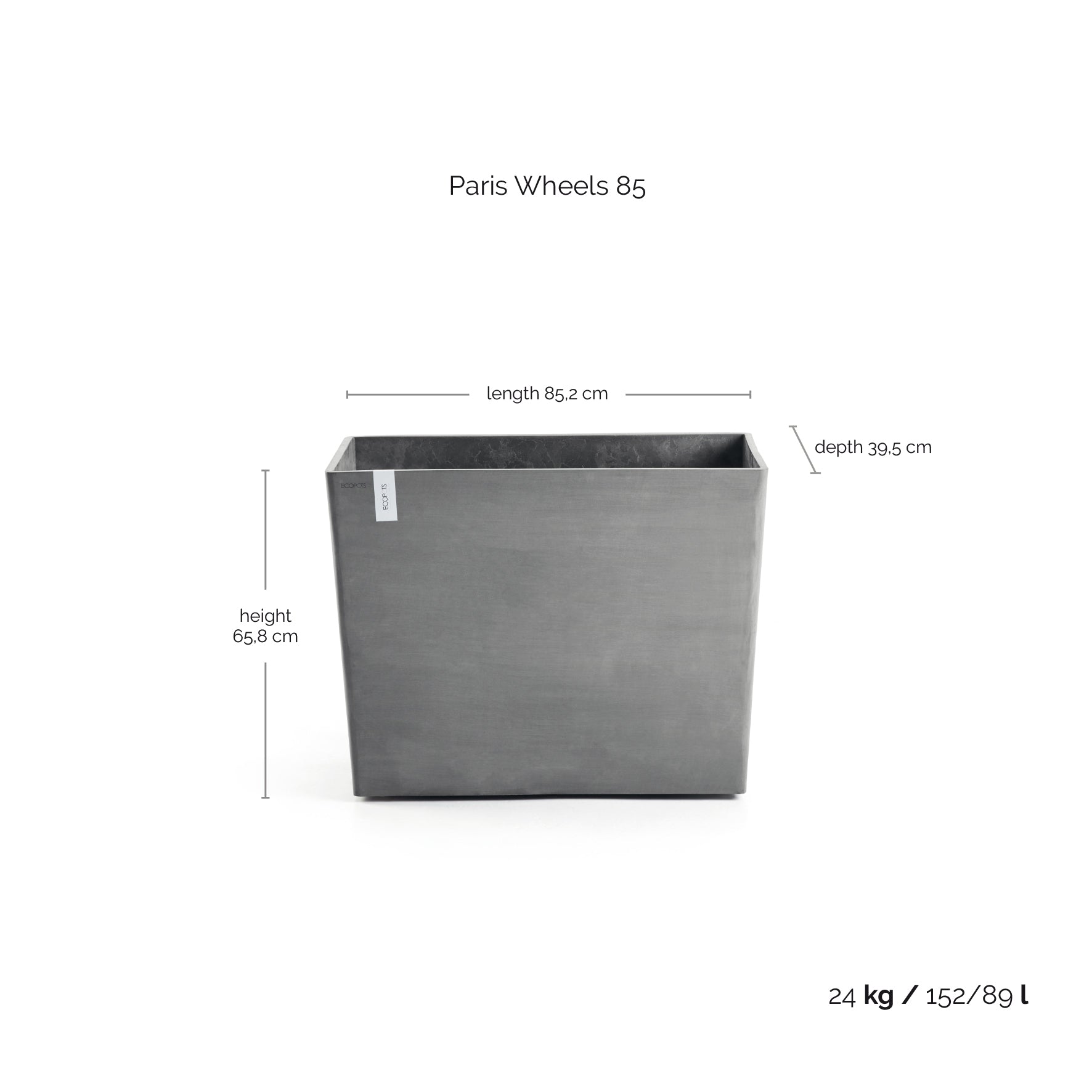Ecopots Paris Wheels L85 P40 H65 cm