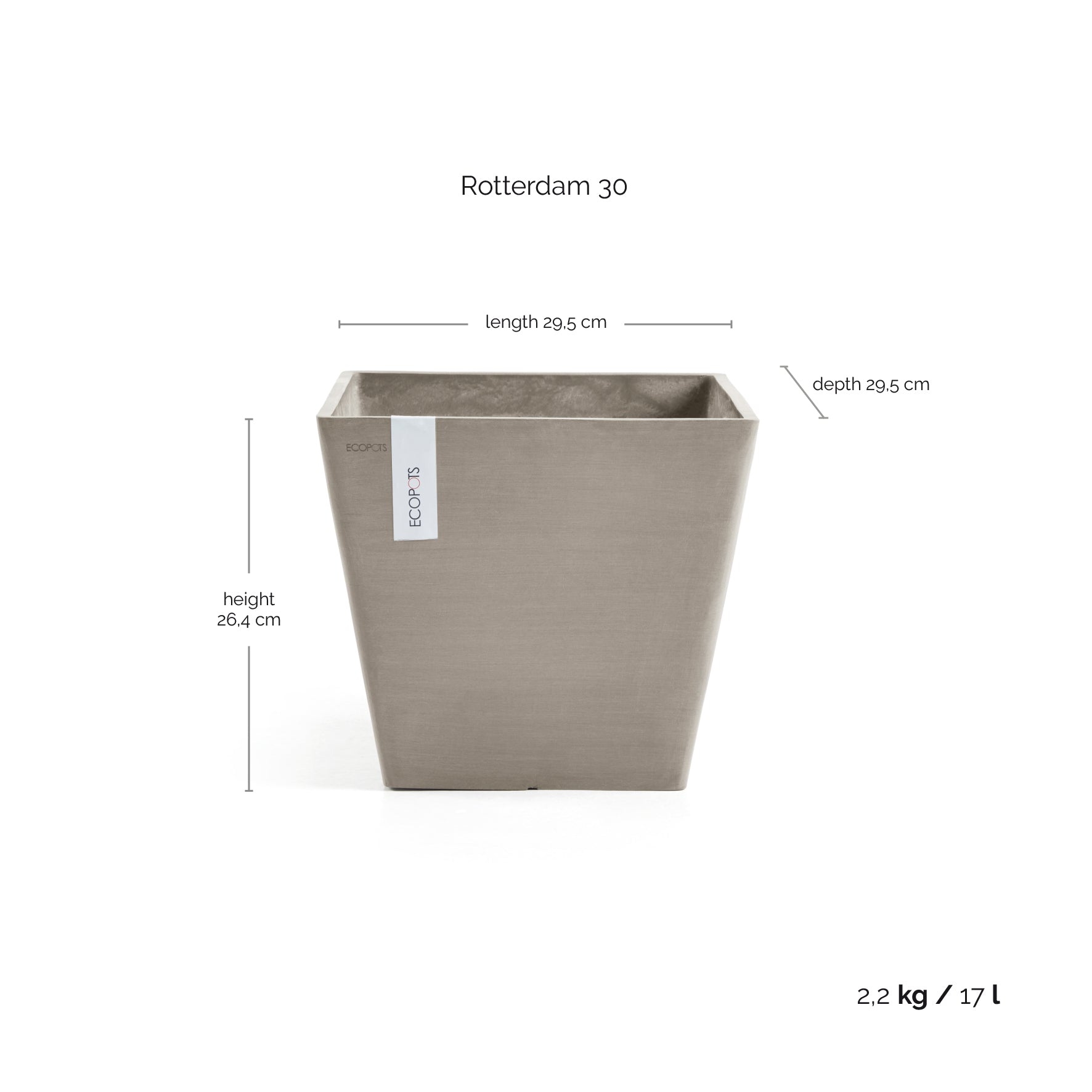 Ecopots Rotterdam L30 P30 H26.5 cm