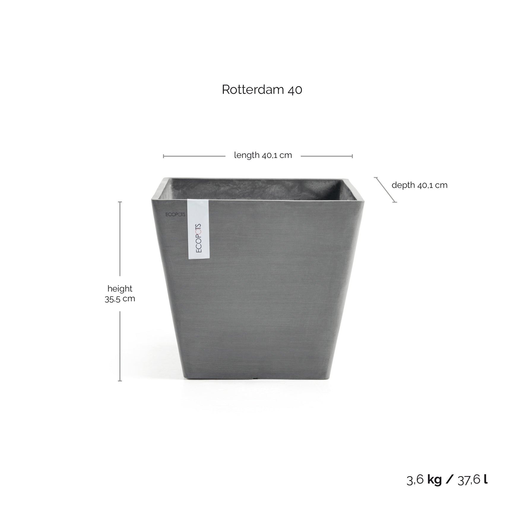 Ecopots Rotterdam L40 P40 H36 cm