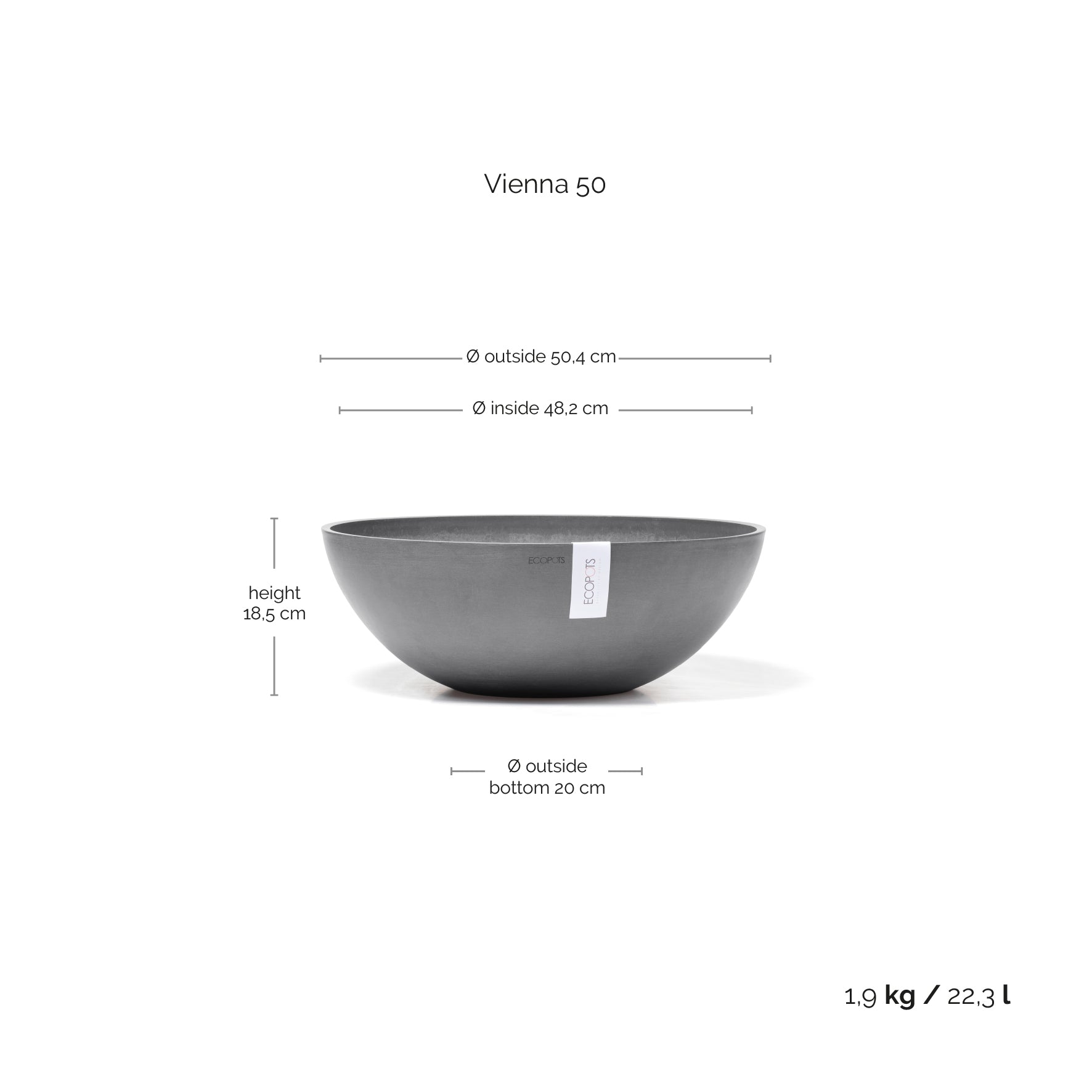 Ecopots Vienna Ø50 H18 cm